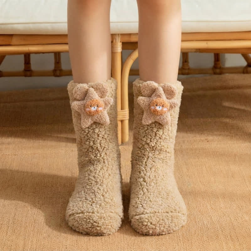 Plusock Pink Blue Star Bear Accent Slipper Socks - Khaki - EU36-42(US3-8) - image 5