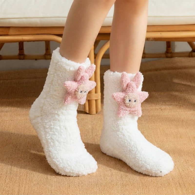 Plusock Pink Blue Star Bear Accent Slipper Socks - White - EU36-42(US3-8) - image 2