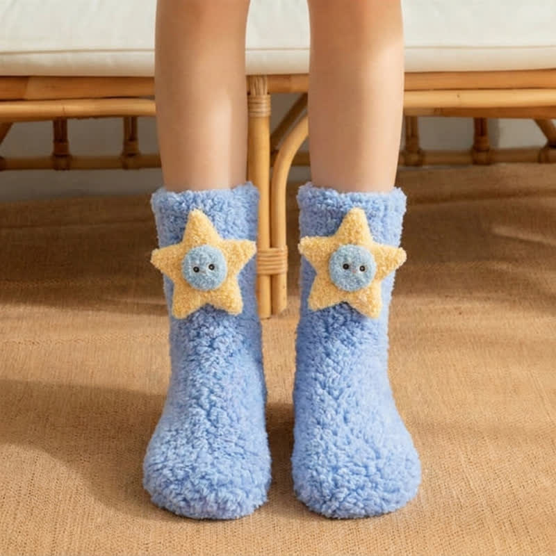 Plusock Pink Blue Star Bear Accent Slipper Socks - Blue - EU36-42(US3-8) - image 3