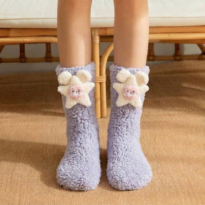 Plusock Pink Blue Star Bear Accent Slipper Socks - Purple - EU36-42(US3-8) - image 0