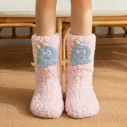 Plusock White Pink Dinosaur Cartoon Slipper Socks - Pink - EU36-42(US3-8) - image 0