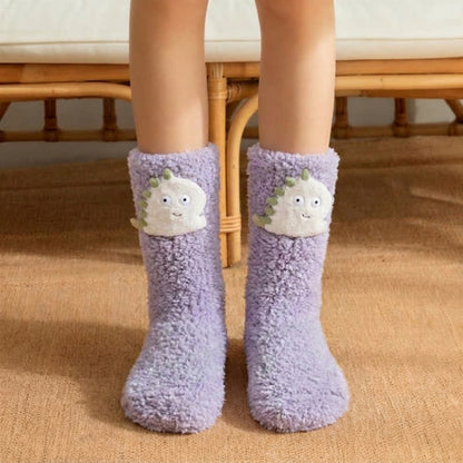 Plusock White Pink Dinosaur Cartoon Slipper Socks - Purple - EU36-42(US3-8) - image 4