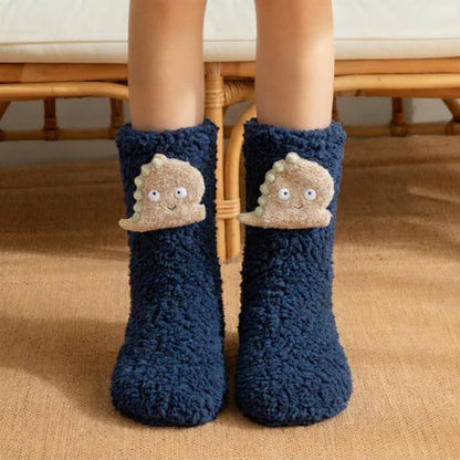 Plusock White Pink Dinosaur Cartoon Slipper Socks - Navy Blue - EU36-42(US3-8) - image 3