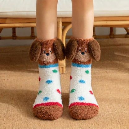 Plusock Brown And Pink Striped Puppy Ear Slipper Socks (3 Pairs) - White - EU36-42(US3-8) - image 4