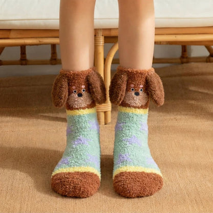 Plusock Brown And Pink Striped Puppy Ear Slipper Socks (3 Pairs) - Light Green - EU36-42(US3-8) - image 1