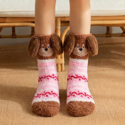 Plusock Brown And Pink Striped Puppy Ear Slipper Socks (3 Pairs) - Pink - EU36-42(US3-8) - image 2
