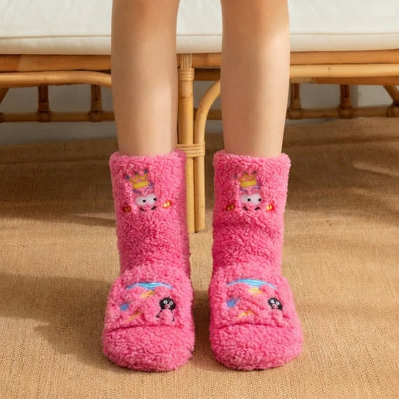Plusock Hot Pink Crown Cartoon Graphic Slipper Socks - Pink - EU36-42(US3-8) - image 1