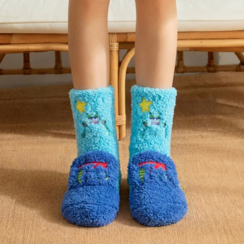 Plusock Hot Pink Crown Cartoon Graphic Slipper Socks - Blue - EU36-42(US3-8) - image 2
