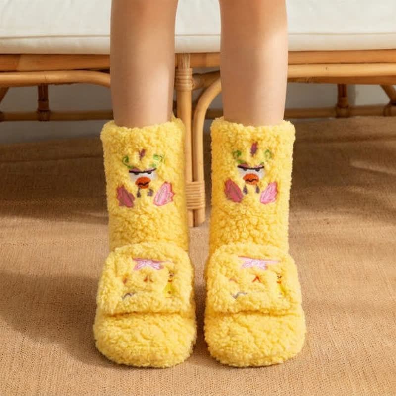 Plusock Hot Pink Crown Cartoon Graphic Slipper Socks - Yellow - EU36-42(US3-8) - image 4