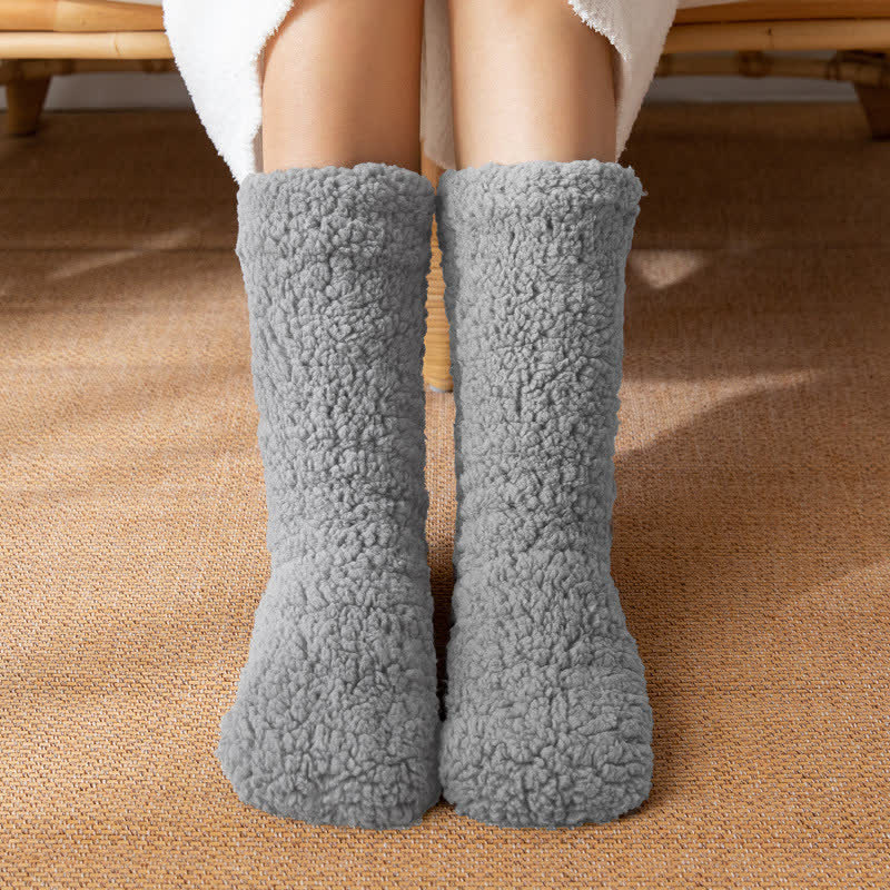 Plusock Solid White Fluffy Mid-Calf Slipper Socks (2 Pairs) - Grey - EU36-42(US3-8) - image 5