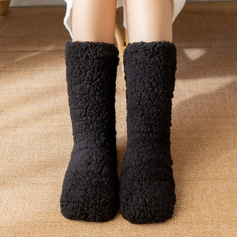 Plusock Solid White Fluffy Mid-Calf Slipper Socks (2 Pairs) - Black - EU36-42(US3-8) - image 4