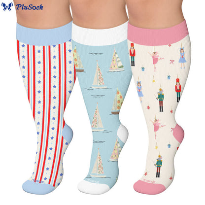 Plusock Plus SizeSailboat Nutcracker Compression Socks - image 0