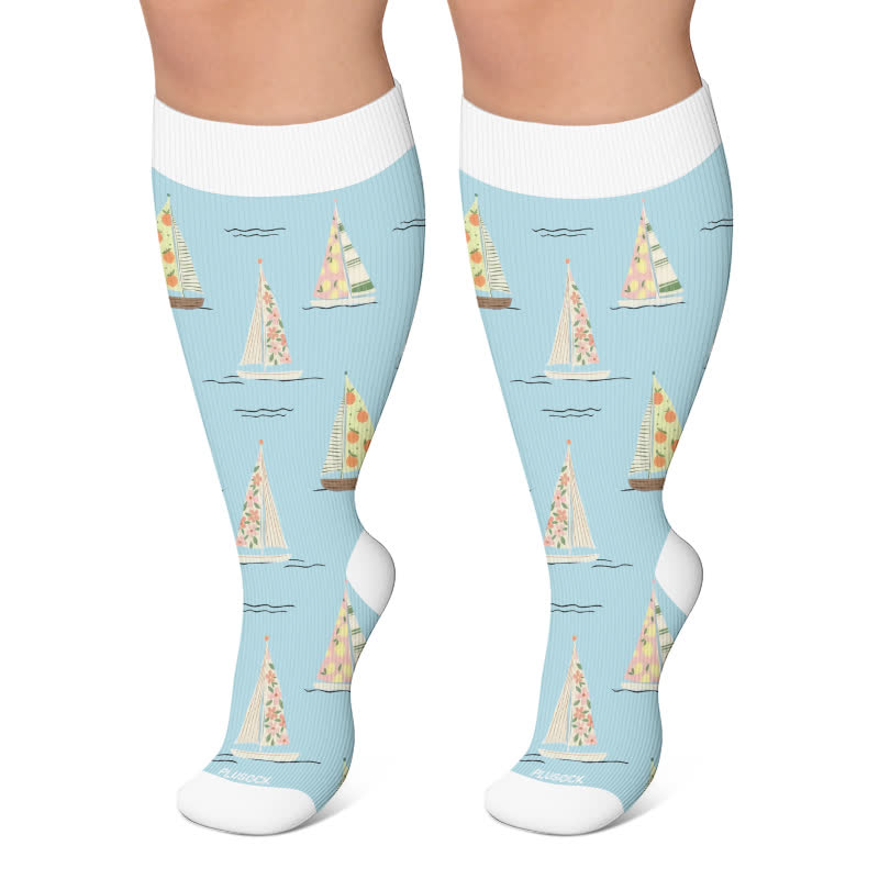 Plusock Plus SizeSailboat Nutcracker Compression Socks - Blue - 4XL - image 4