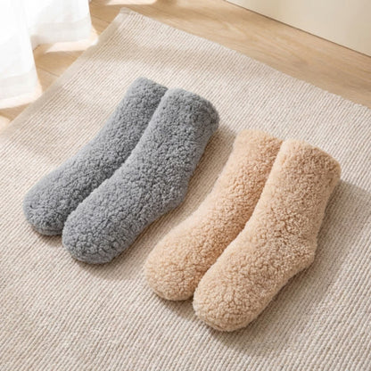Plusock Solid White Fluffy Mid-Calf Slipper Socks (2 Pairs) - Khaki+Grey - EU36-42(US3-8) - image 8