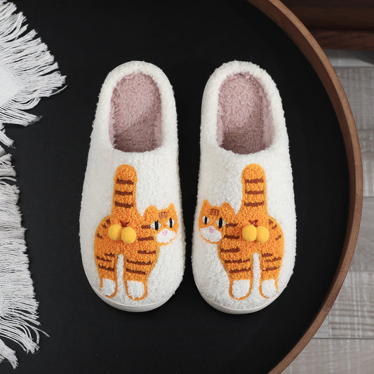 Plusock Plus Size Cozy Cat Embroidered Slippers - White - EU44-45(US9-10) - image 0