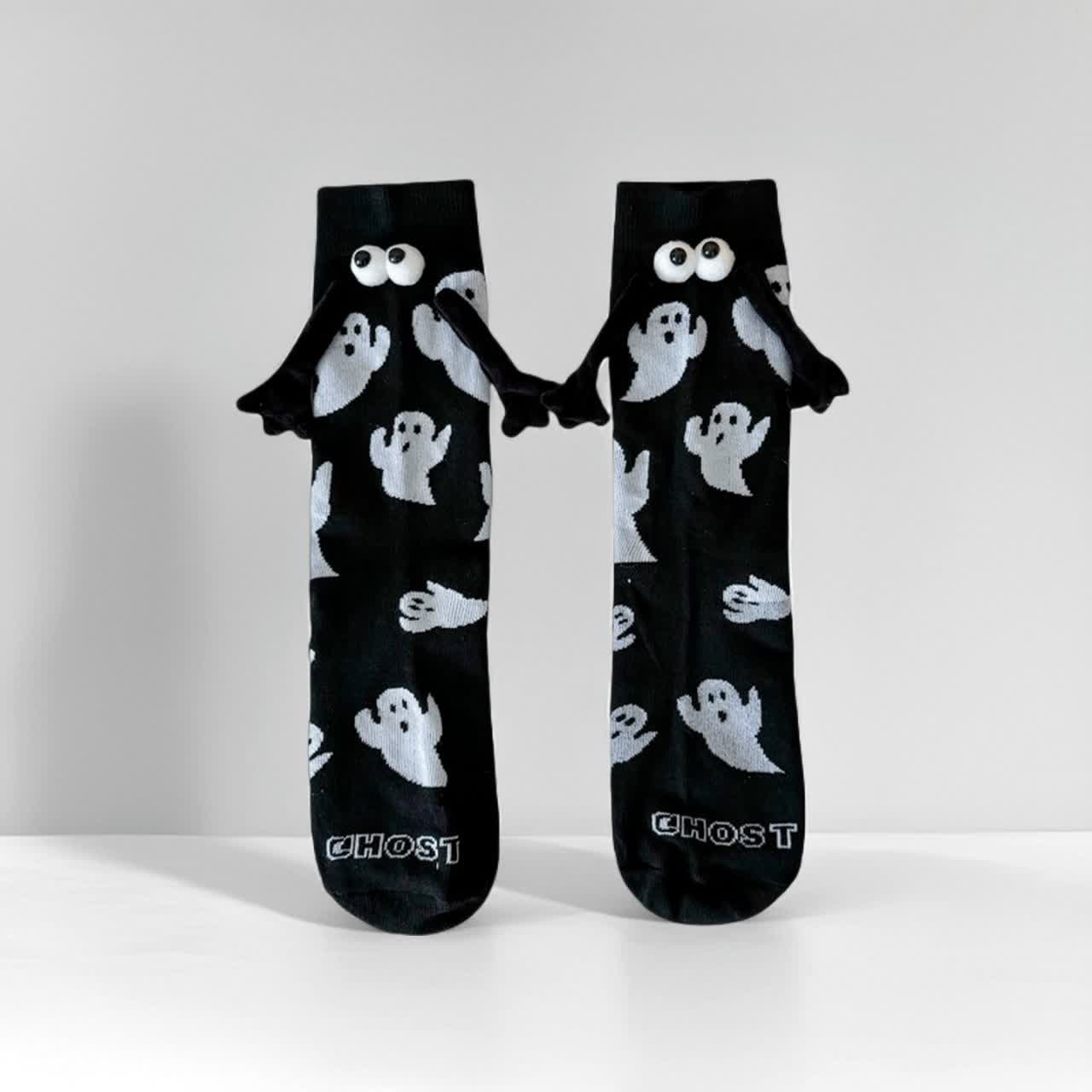Plusock Ghost Magnetic Hand Holding Socks(4 Pairs) - Black - EU36-40(US3-7) - image 2