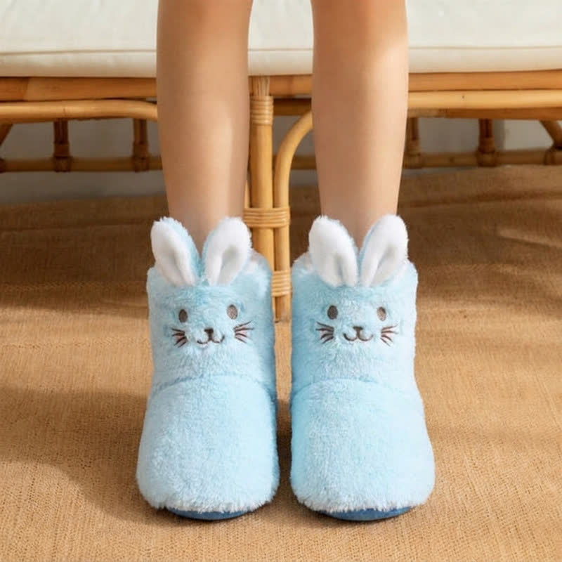 Plusock Pink Bunny Ears Plush Fleece Slipper Socks - Light Blue - Kids EU32–35(US1–3.5) - image 3