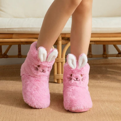 Plusock Pink Bunny Ears Plush Fleece Slipper Socks - Dark Pink - Kids EU32–35(US1–3.5) - image 2