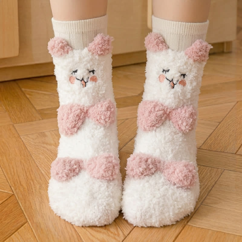 Plusock White Animal Face Cute Fleece Slipper Socks - F - EU36-41(US3-7.5) - image 0