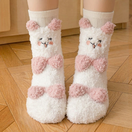 Plusock White Animal Face Cute Fleece Slipper Socks - F - EU36-41(US3-7.5) - image 0