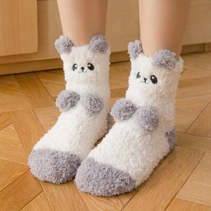 Plusock White Animal Face Cute Fleece Slipper Socks - E - EU36-41(US3-7.5) - image 6