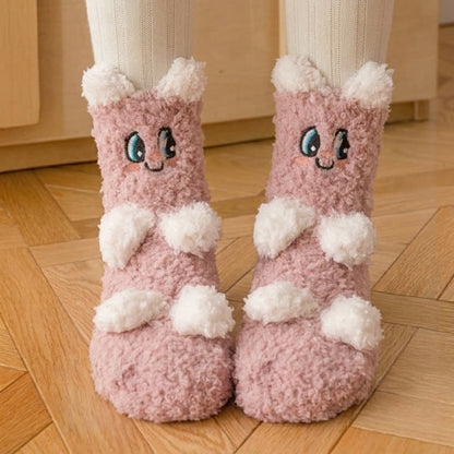 Plusock White Animal Face Cute Fleece Slipper Socks - H - EU36-41(US3-7.5) - image 4