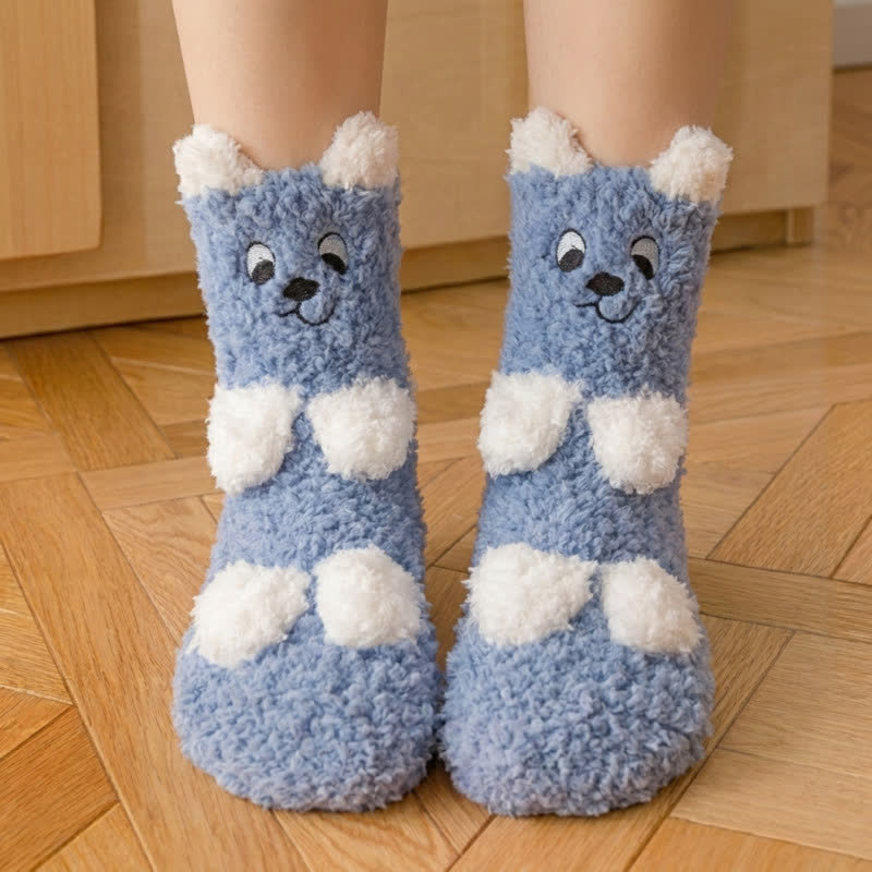 Plusock White Animal Face Cute Fleece Slipper Socks - G - EU36-41(US3-7.5) - image 7