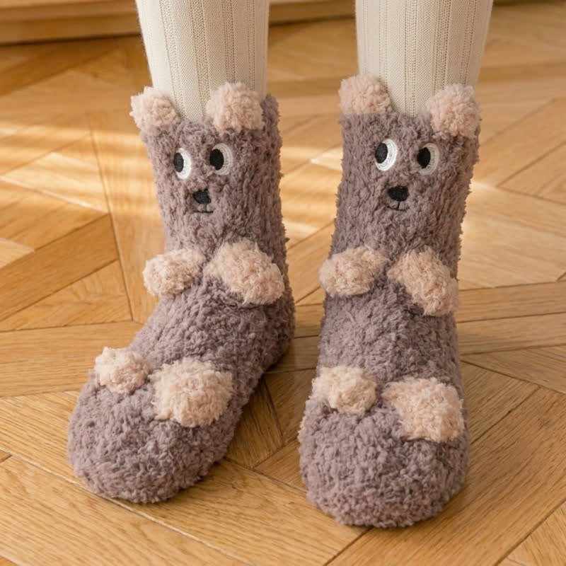Plusock White Animal Face Cute Fleece Slipper Socks - C - EU36-41(US3-7.5) - image 5