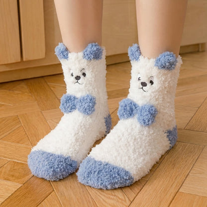 Plusock White Animal Face Cute Fleece Slipper Socks - K - EU36-41(US3-7.5) - image 10