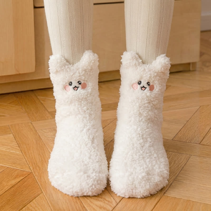 Plusock White Animal Face Cute Fleece Slipper Socks - J - EU36-41(US3-7.5) - image 9