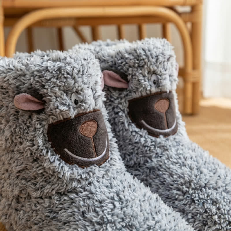Plusock Grey Fluffy Sheep Cartoon Slipper Socks - image 4