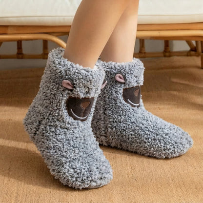 Plusock Grey Fluffy Sheep Cartoon Slipper Socks - image 1