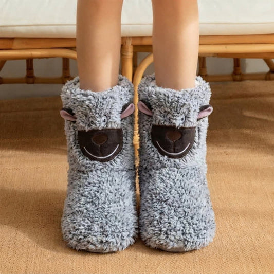 Plusock Grey Fluffy Sheep Cartoon Slipper Socks - Grey - EU36-40(US3-7) - image 0