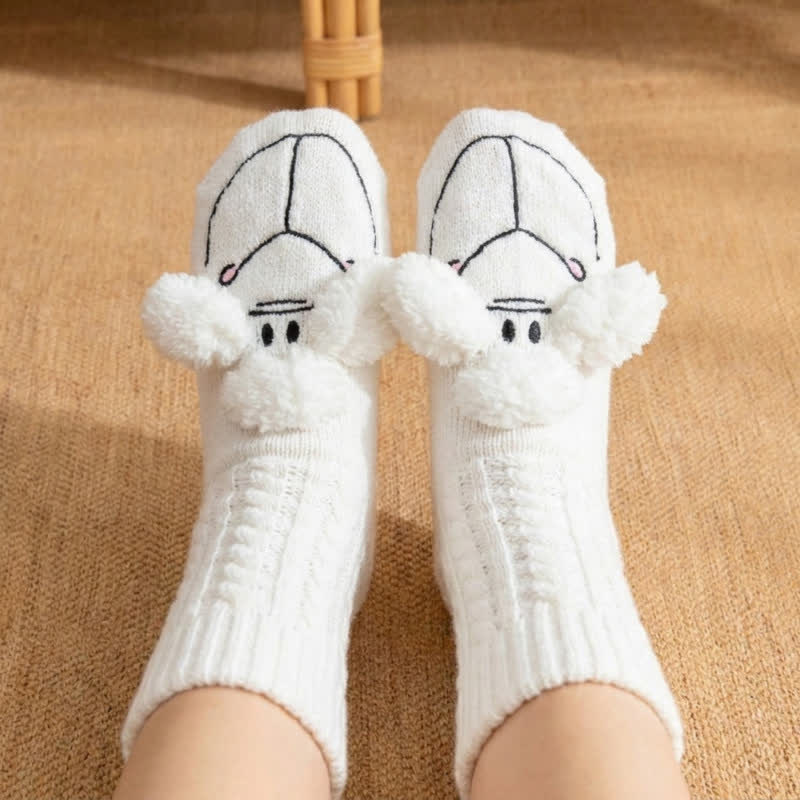 Plusock White Knitted Sheep Fleece Slipper Socks - image 1