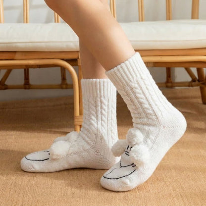 Plusock White Knitted Sheep Fleece Slipper Socks - image 2