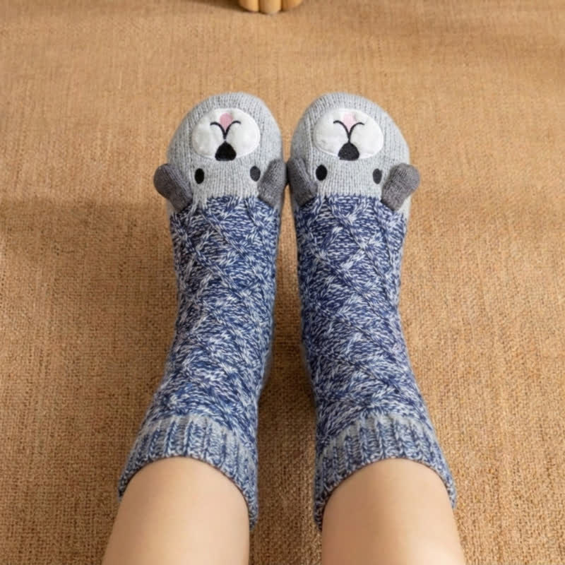 Plusock Burgundy Plaid Fleece Lined Slipper Socks - Blue - EU36-40(US3-7) - image 2
