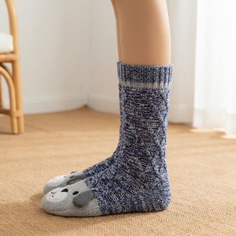 Plusock Blue Grey Puppy Face Knit Slipper Socks - image 1