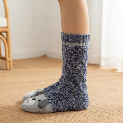 Plusock Blue Grey Puppy Face Knit Slipper Socks - image 1