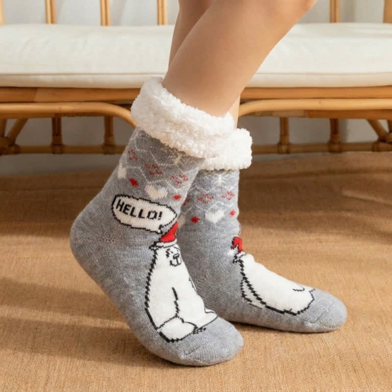 Plusock Grey Striped Cat Face Plush Cuff Slipper Socks - image 1