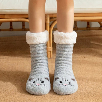 Plusock Grey Striped Cat Face Plush Cuff Slipper Socks - Light Green - EU36-40(US3-7) - image 2