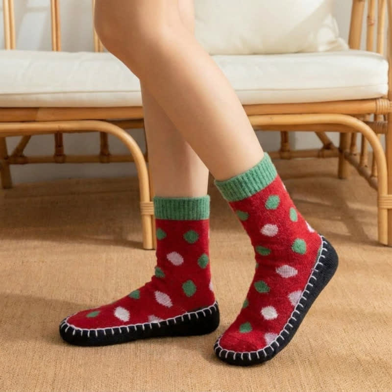 Plusock Green Polka Dot Anti-Slip House Slipper Socks - image 7