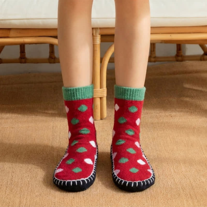 Plusock Green Polka Dot Anti-Slip House Slipper Socks - Red - EU36-40(US3-7) - image 6