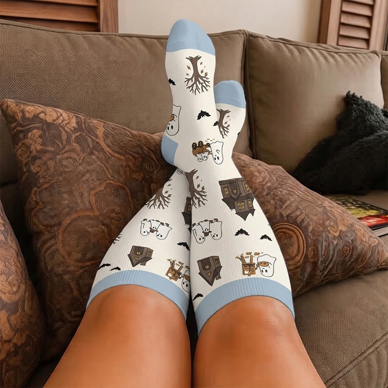 Plusock Plus Size Haunted House Ghost Compression Socks - image 1