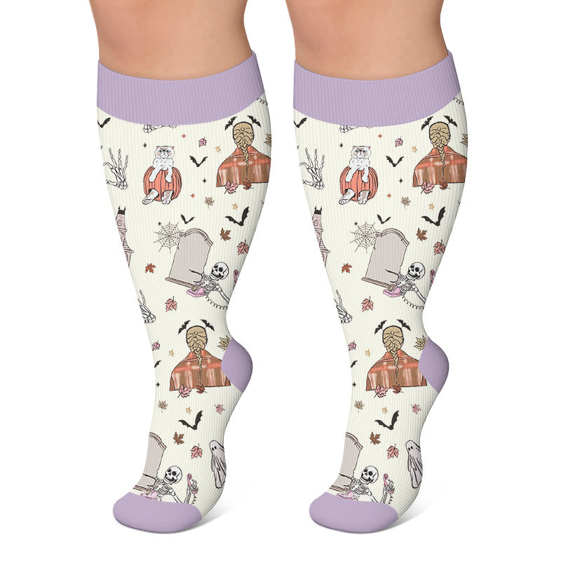 Plusock Plus Size Haunted House Ghost Compression Socks - Light Purple - 4XL - image 6