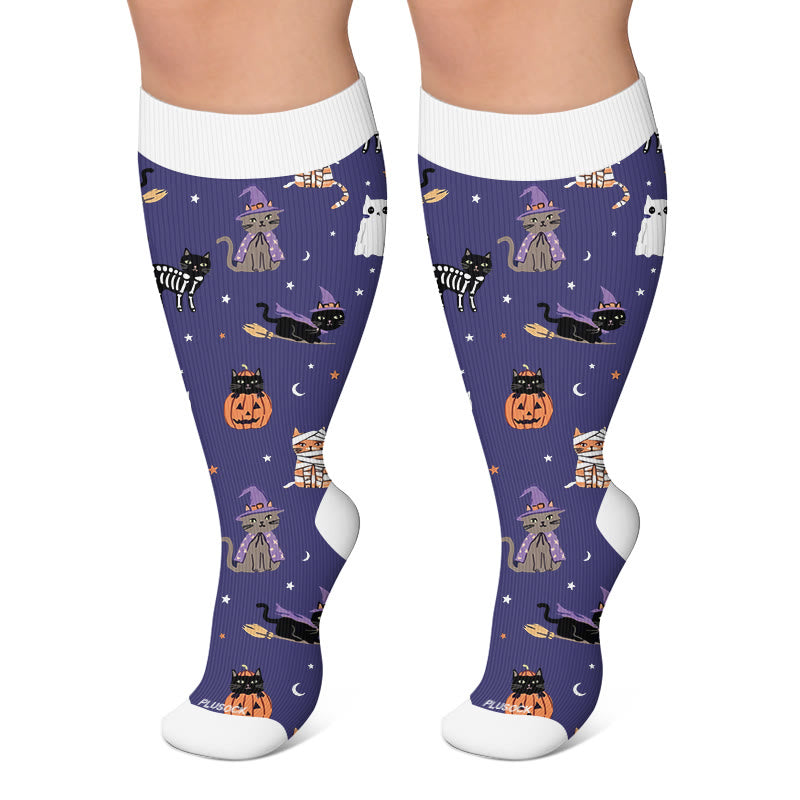 Plusock Plus Size Haunted House Ghost Compression Socks - Purple - 4XL - image 4