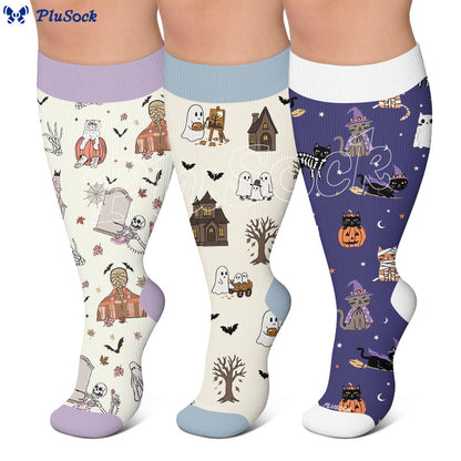 Plusock Plus Size Haunted House Ghost Compression Socks - image 0