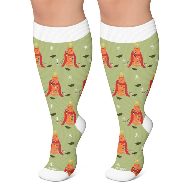 Plusock Plus Size Christmas Penguin Compression Socks - Green - 4XL - image 6