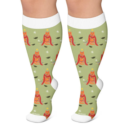 Plusock Plus Size Christmas Penguin Compression Socks - Green - 4XL - image 6