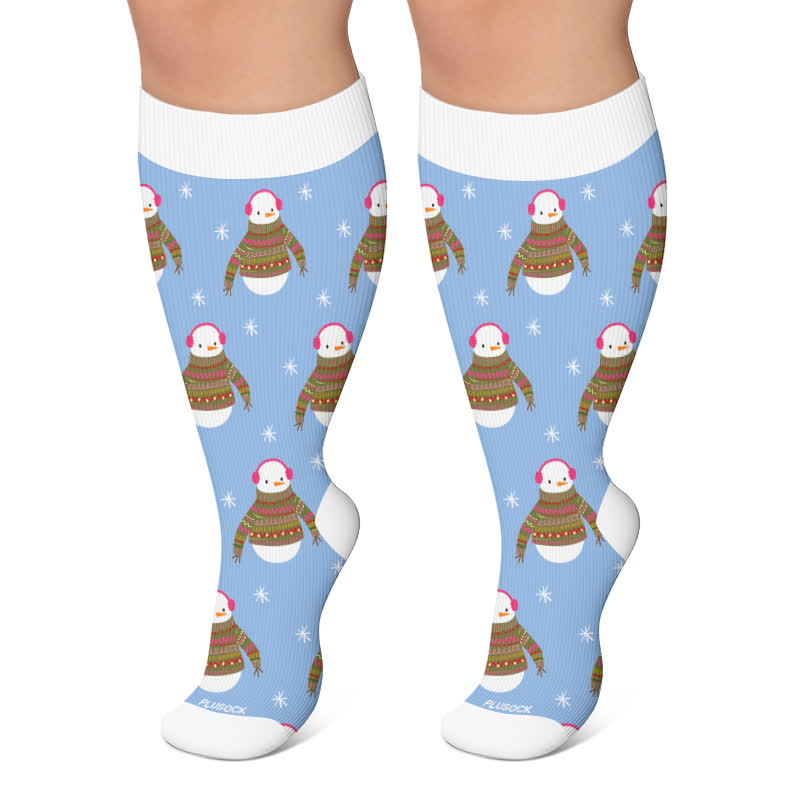 Plusock Plus Size Christmas Penguin Compression Socks - Blue - 4XL - image 4