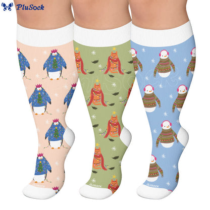 Plusock Plus Size Christmas Penguin Compression Socks - image 0